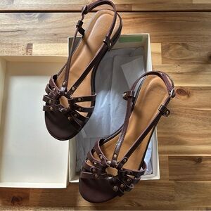 Sezane Iris Low Sandals - Size 10 - Brown and Gold